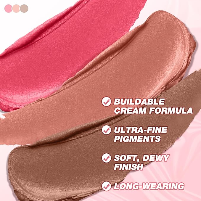 Boobeen Cream Blush Stick, Multi-Use Face Blush for Cheek Makeup and Eyeshadow, Cream-to-Powder Formula for Matte Natural Flush Color, Lightweight & Blendable
