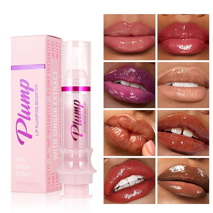 Lip Plumping Booster, Ginger Lip Plumper Gloss Lip Plumping Oil,Plump & Pout Lip Plumper,Ultra-Hydrating & Nourishing,Glossy Finish Fuller Natural Lip Gloss for Women Girls, #06 Spiced Wine