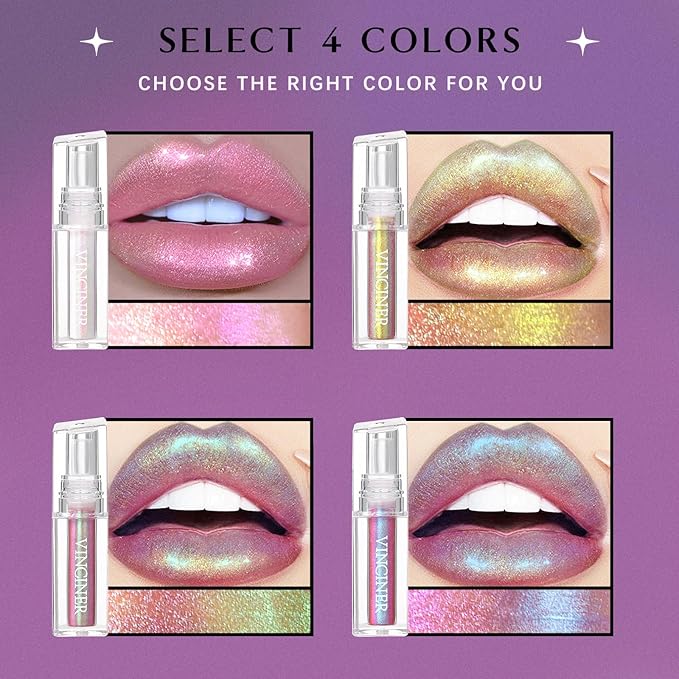 Glitter Chameleon Liquid Lipsticks, Diamond Shimmer Glow Metallic Lip Gloss, Long Lasting Waterproof Shiny Glimmer Sparkly Lipstick for Women Girls Face Eye Glow Christmas Party Makeup Gift 4#