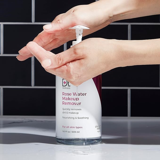 Dr. Wellness Rose Water Makeup Remover - 16.9 fl oz / 500ml, Cruelty-Free & Vegan, Gentle Formula for Effective Makeup Removal, Rose Blossom
