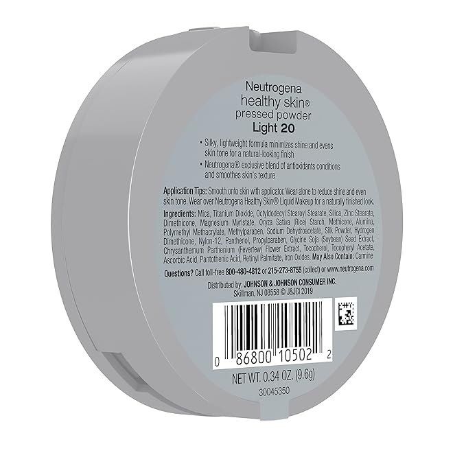 Neutrogena Healthy Skin Pressed Makeup Powder Compact with Antioxidants & Pro Vitamin B5, Evens Tone, Minimizes Shine & Conditions, Light 20, 0.34 oz