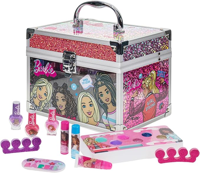 Barbie Movie Kids Makeup Kit for Girls, Real Washable Toy Makeup Set, Barbie Gift, Play Makeup and Pretend Play Toys Ages 3 4 5 6 7 8 9 10 11 12, by Townley Girl