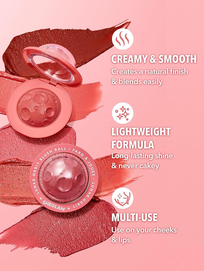SHEGLAM Lunar Orbit Blush Ball Creamy Lightweight Smooth Blendabl Long-lasting All-Day Face Enhancing Makeup Color-Gravity