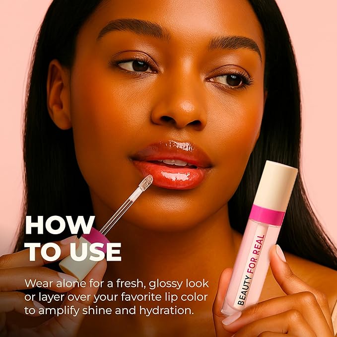 Beauty For Real Lip Revival Hi-Shine Hydrating Lip Oil, Shining Star (Transparent) - Lightweight - Non-Sticky, Shiny Finish - Paraben Free, Cruelty Free, Vegan