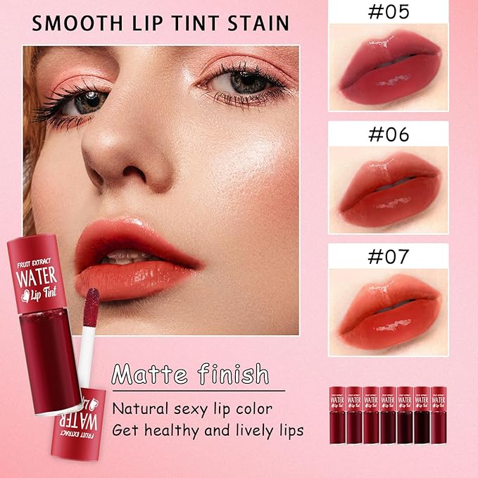 7 Colors Lip Tint Stain Set, Plumping Mini Liquid Lipstick, Korean Lip Gloss Moisturizing Natural, Multi-Use Lip and Cheek Tint, Long lasting Non-Stick Cup Waterproof,High Pigment, Vivid Color (SET A)