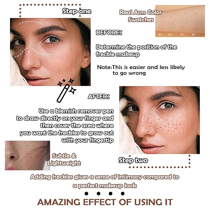 4 Colors Freckle Makeup Pen - Waterproof, Lightweight, Long Lasting, Quick Dry - Light Brown, Natural Coffee, Chestnut, Dark Brown