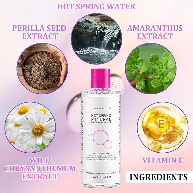Deep Cleansing Gentle Makeup Remover Cleansing Water Kit with Soft Makeup Remover Cotton Pads for All Skin Types,Hydrating Facial Cleanser Make Up Micellar Remover Liquid for Women and Men