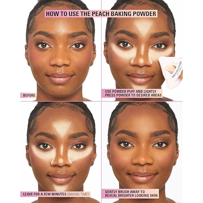 Revolution, Loose Baking Powder, Makeup Setting Powder, Long Lasting Coverage, Mattifies & Reduces Shine, Peach, 1.13 oz