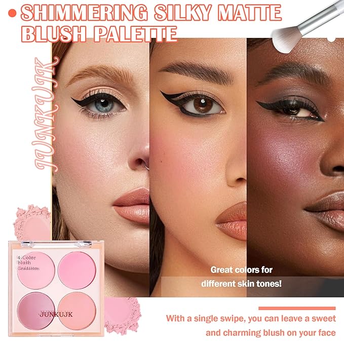 Pearl Blush Palette,Shimmer Silky Matte Blush Powder Palette,Professional Cute Face Contour Highlighter Blush Palette with Blush Makeup Brush 03
