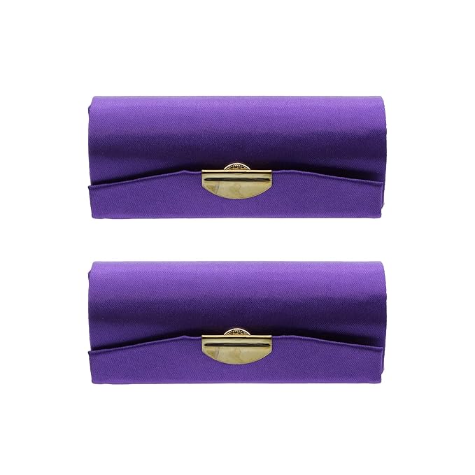 Motique Accessories Solid Satin Ladies Lipstick Case With Mirror Purse Holder Set of 2 (Purple)