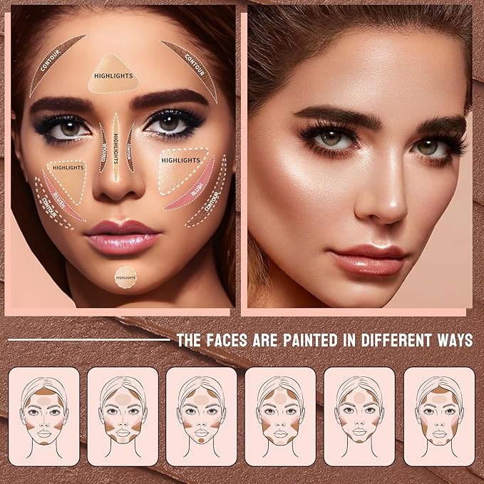 3Pcs Cream Contour Sticks Kit, Highlighter Stick Blush Stick Cream Contour Kit Makeup Set with Brush,Face Brightens & Shades Contour Stick Waterproof for Women Girls(9507-02-08-10, A)