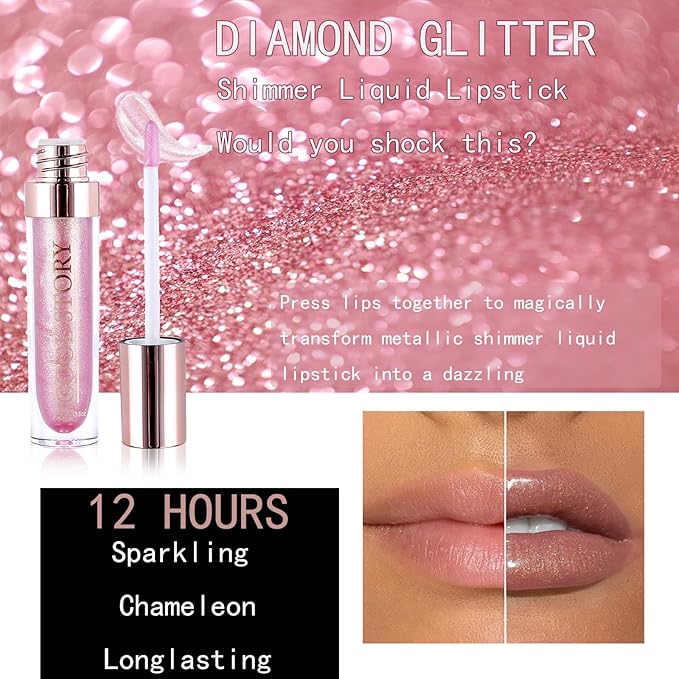Clear Shimmer Lip Gloss for Women, Long Lasting High Shine Shimmer Liquid Lipstick, Flash Pearl Colored Lip Oil Polarized Lip Stain, Shimmery Finish Waterproof Lip Glaze for Women, 02
