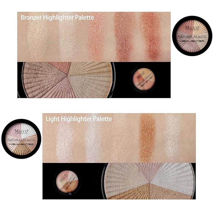 Move Highlighter Powder Makeup Palette 5 Colors Shimmer Glitter Highlighter Palette High Pigment Face Illuminator Makeup Set(Light)
