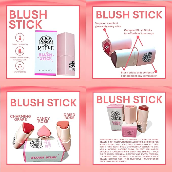 3-in-1 Multifunction Blush Stick - Blush, Lip Tint, Eye Shadow - Creamy, Long-Lasting, Easy Application for a Flawless Look | Dried Rose