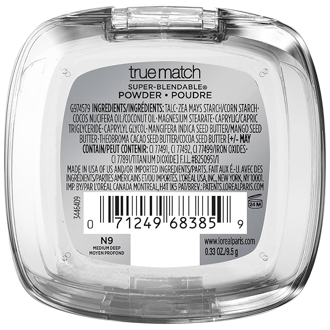 L'Oreal Paris True Match Super Blendable Oil Free Powder Foundation, N9 Medium Deep, 0.33 oz