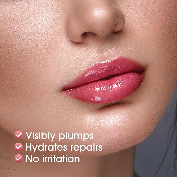 Mushroom Plumping Lip Gloss, Hydrating Lip Gloss Tinted Lip Care Lip Glaze, Glossy Finish Lip Glow Oil Lip Shine Primer Lip Tint Long Lasting Moisturizing Anti Drying (#02 Watermelon Red)