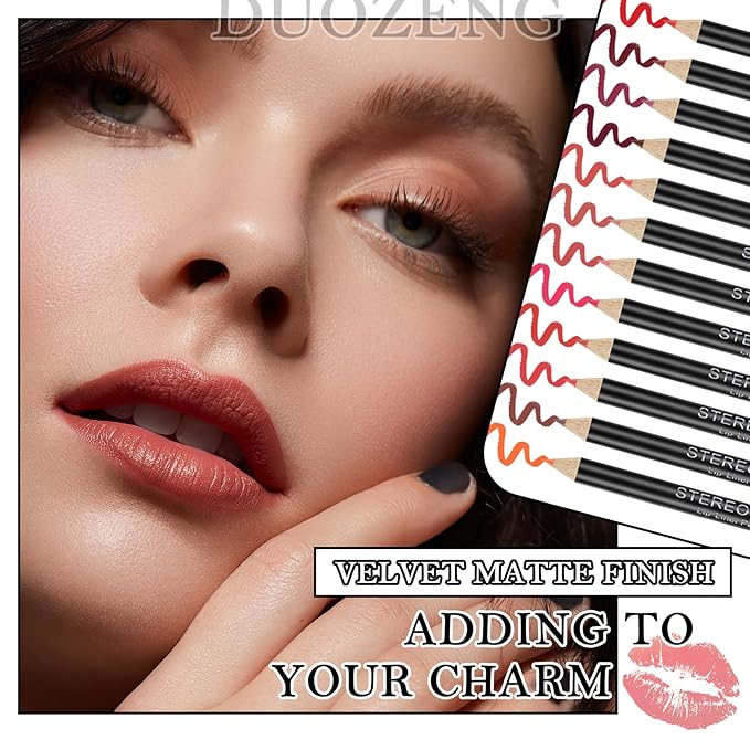 12 Colors Matte Lip Liner Set,Velvet Long Lasting Professional Nude Lip Liner Pencil,Waterproof Non-marking Lip Liner Stain Lipliner Set