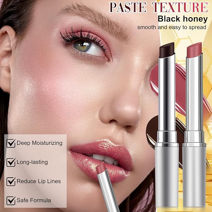 Honey noir - Black Honey Lipstick for Women, Natural Glossy Pink Lips Balm, Nourishing and Hydrating Lip Gloss for All Skin Tones (black+pink, 2)