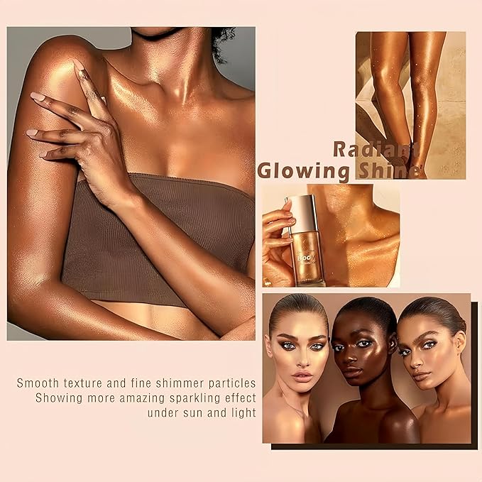 Moisturizing Body Luminizers 5 Colors Smooth and Shimmer Body Oil Long Lasting Liquid Body Highlighter for Face & Body & Leg (40ml, 05 Gold)