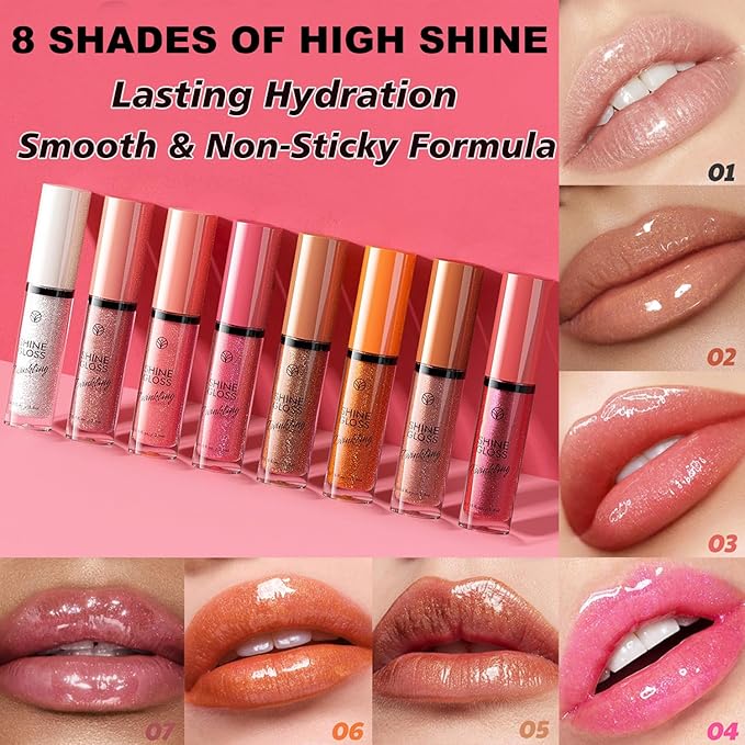 Clear Lip Gloss Lip Plumper Gloss Shimmer High Shine Lip Gloss Moisturizing Tinted Lipgloss Long Lasting Waterproof Lip Oil(01# Clear Shimmer)