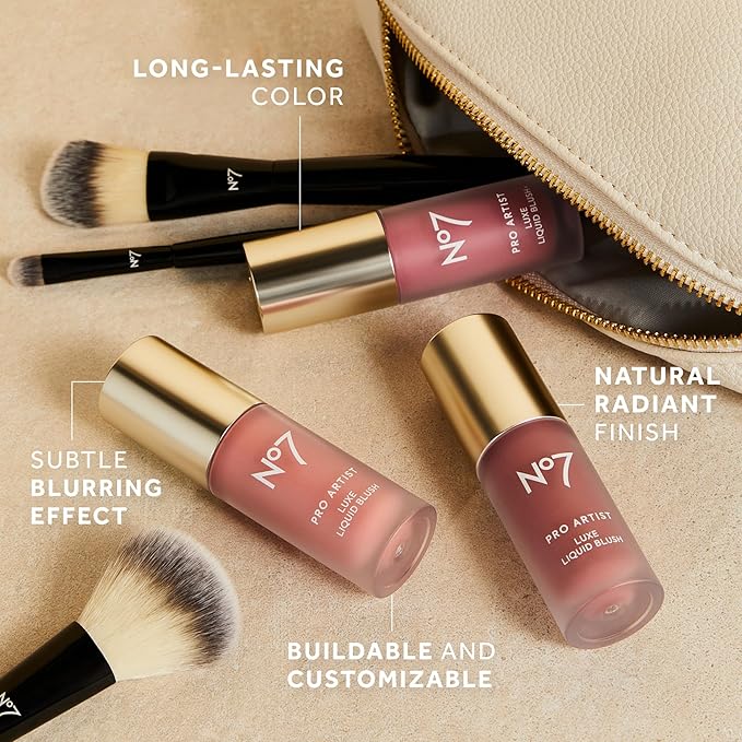 No7 Pro Artist Luxe Liquid Blush - Long-Lasting Liquid Blush for Cheeks with a Radiant, Soft-Glow Finish - Blendable & Radiant Face Makeup for a Healthy-Looking Glow - Coral Blush (0.20 fl oz)