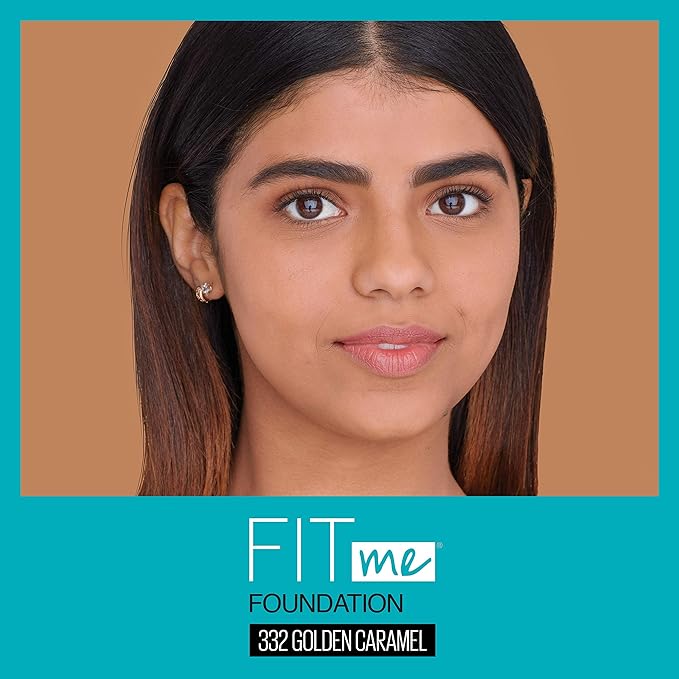 Maybelline New York Fit Me Matte + Poreless Liquid Foundation, Pouch Format, 332 Golden Caramel, 1.3 Ounce