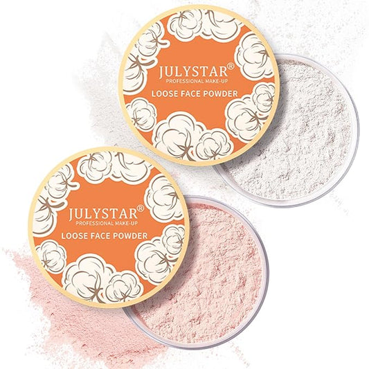 2PCS Setting Powder Loose Face Powder Matte Soft Smooth Oil Control Long Lasting Loose Setting Powder Makeup for Natural Flawless(01#Translucent+02# Pink Complexion)