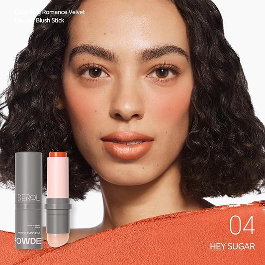 Cream to Powder Blush Stick, Built-In Jelly-like Silicone Makeup Applicator, Buildable & Blendable, Multi-use Blush Makeup Stick for Cheeks, Lips and Eyes, 04 HEY SUGAR
