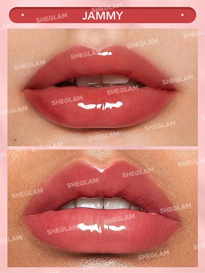 SHEGLAM Glaze Daze Lip Gloss Shiny Tinted Lip Gloss High Gloss Finish Plumping Lip Care Nourishing Not Easy to Fade Liquid Lip Cosmetics-Jammy