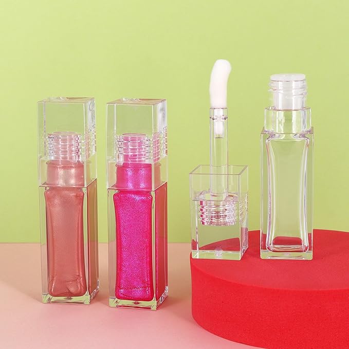 10 Pack Lip Gloss Tubes with Big Wand, Empty 6.5ML 0.22 Oz Transparent Square PTEG Lip Balm Tubes Concealer Containers for Women Girls DIY Makeup Lipgloss