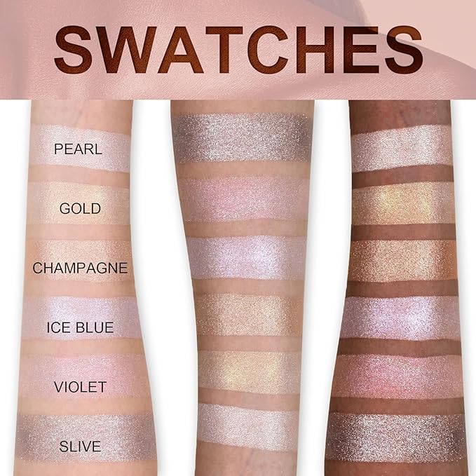 UCANBE Beauty Highlighter Makeup Palette - 6 Colors Shimmery Powder Makeup Palette Pearl White Blonde Blue Purple Silver Face Illuminator Palette Smooth Long Lasting Waterproof Blush Bronzer Kit