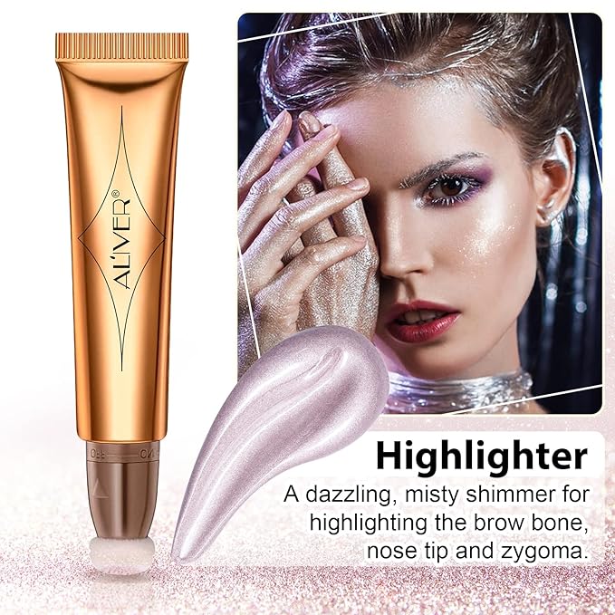 Highlighter Makeup Stick,Liquid Beauty Highlighter Wand with Cushion Applicator,Long Lasting Smooth Natural Matte Finish, Lightweight fairy Highlighter Stick (04-Celestral)