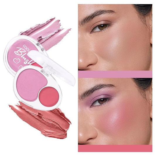 Dual-Tone Face Blush Palette for Cheeks - Waterproof, Long-Lasting, Satin Finish, Creamy Texture, Sculpting, All Skin Tones, Squalane, Highlighting, for Home, Travel, Makeup 2 Tone Tint 4#
