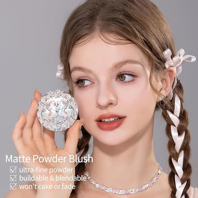 Flower Knows Swan Ballet Embossed Blush 01 Niveous Swan+Butterfly Cloud Collar Angled Powder Brush Pearly Moonlight