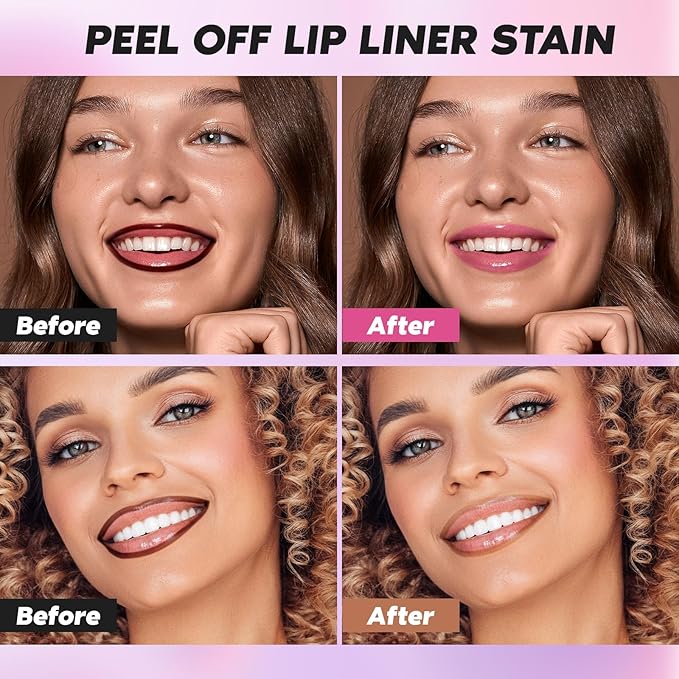2 Colors Lip Stain Peel Off, Coffee & Mauve Lip Liner Stain Peel Off Tattoo Matte Lip-tint, Long Lasting, Waterproof, Transfer-proof, Moisturizing, Highly Pigmented Color for All Skin Types (#00, #02)