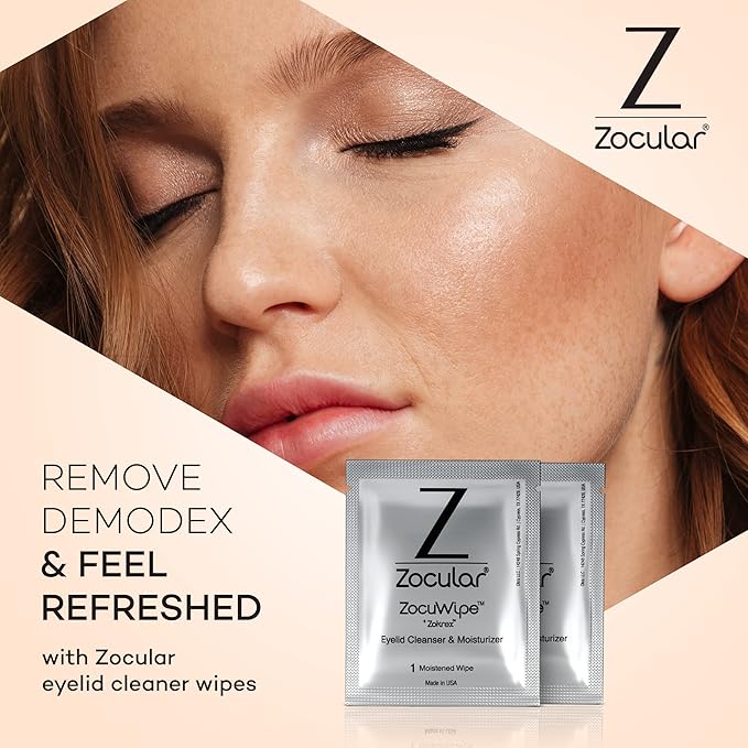 Zocuwipe Eyelid Wipes with Okra Complex - Eyelid Cleanser and Moisturizer Pads 40ct + Zocufill Elixir Eye Gel and Face Serum