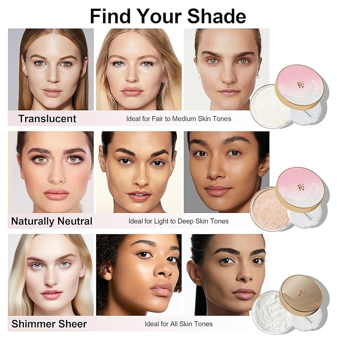 FV Translucent Powder Setting Powder, Lightweight & Blurring, Oil-control, Long Lasting, Matte Loose Setting Powder, Talc-free Baking Powder Makeup, For Fair to Medium Skin Tones, 01 Translucent