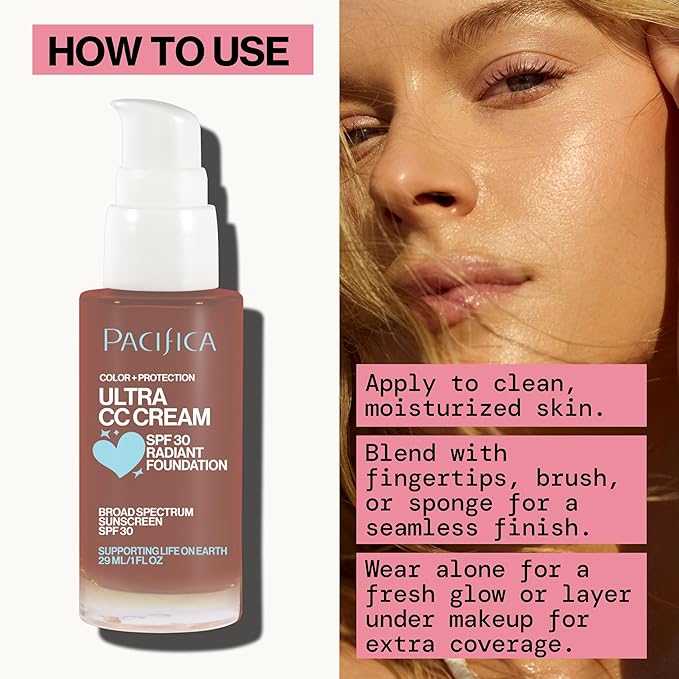 Pacifica Ultra CC Cream Radiant Foundation SPF 17 - Cool-Deep – Medium Coverage Color Correcting Cream, Dewy Finish, Mineral SPF, 1 oz