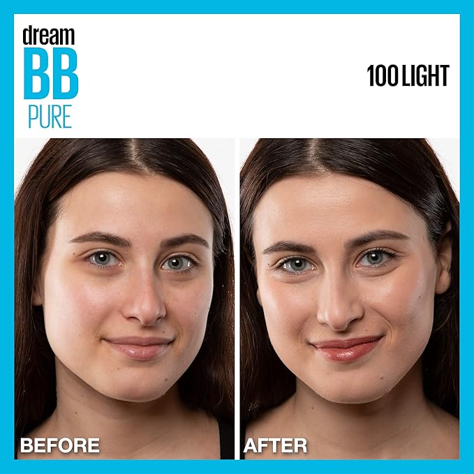 Maybelline Dream Pure Skin Clearing BB Cream, 8-in-1 Skin Perfecting Beauty Balm With 2% Salicylic Acid, Sheer Tint Coverage, Oil-Free, Light, 1 Count (Pack of 2)
