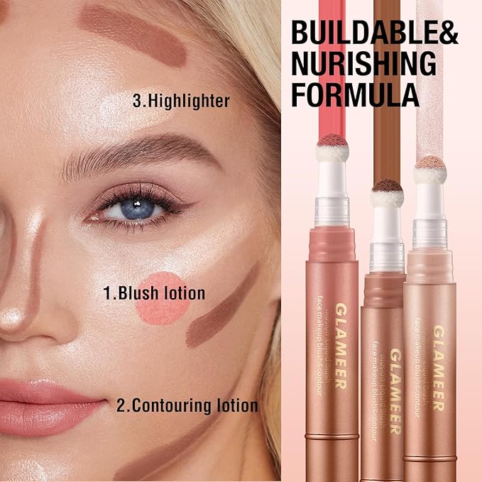 Blush Stick,Liquid Blush Stick,Silky Smooth Creamy Formula,Lightweight Blendable Blush Rouge Stick,Naturally Sculpted Look Professional Beauty Makeup Blush (03/04/05/06)