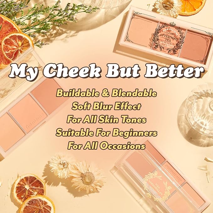 I'm Meme Compact - Oil Cut Pact 0.34 Oz + Palette - Afternoon Tea Blusher | 3 Shades Milk Tea Time, 0.42 Oz Bundle
