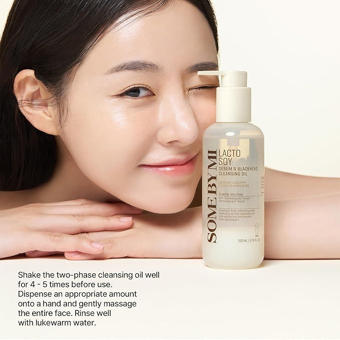 SOME BY MI Lacto Soy Sebum & Blackhead Cleansing Oil - 6.76Oz, 200ml - Daily Vegan Makeup-Removing Korean Oil Cleanser for All Skin Types - Deeply Cleanses Pore-Clogging Impurities - Korean Skin Care