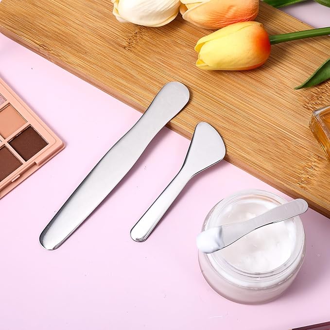 simarro 3-Piece Makeup Scraper Set, Mini Metal Makeup Scraper, Beauty Reusable Skin Care Spoon, Facial Beauty Accessories for Mixing and Sampling Botanical Masks, Skin Creams, Eye Creams, Serums