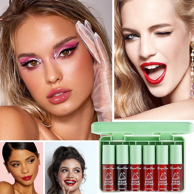 6 Colors Lip Tint Stain Set, Plumping Mini Liquid Lipstick, Watery Lip Gloss Moisturizing Tinted Lip Balm, Multi-Use Lip and Cheek Tint, Long lasting Non-Stick Cup Waterproof Lip Stain