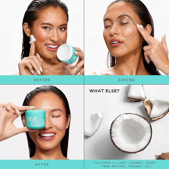 Real Techniques Real Clean Collection Bundle, XL Makeup Removing Wipes, Face Erase Makeup Removing Balm, In-The-Clear Eye Makeup Remover, Reusable Makeup-Removing Pads, Gently Removes Makeup, 4 Items