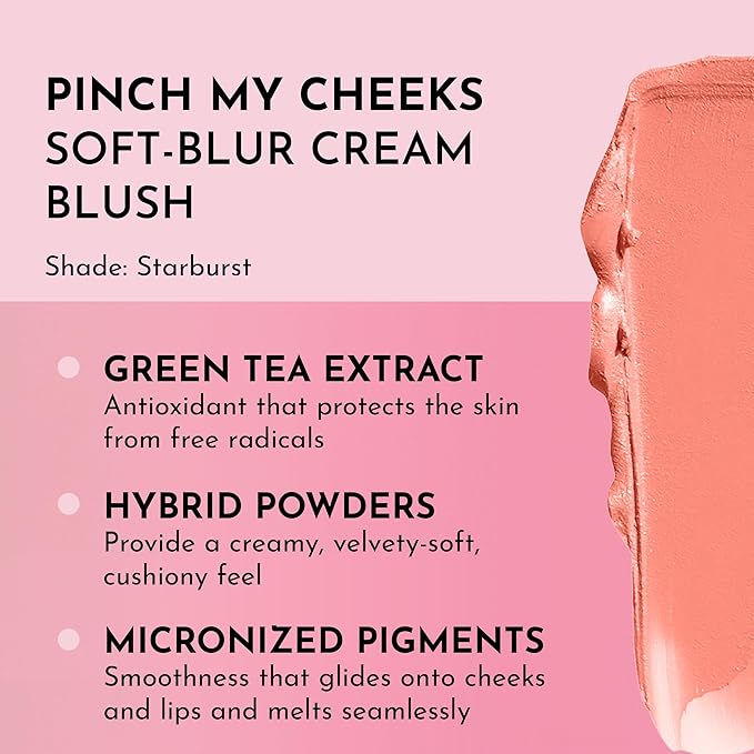 Pinch My Cheeks Soft-Blur Cream Blush - Starburst - Premium Weightless, Creamy Blush - Buildable Color for Lips and Cheeks - 0.18 oz