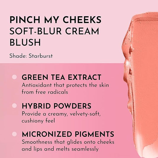 Pinch My Cheeks Soft-Blur Cream Blush - Starburst - Premium Weightless, Creamy Blush - Buildable Color for Lips and Cheeks - 0.18 oz