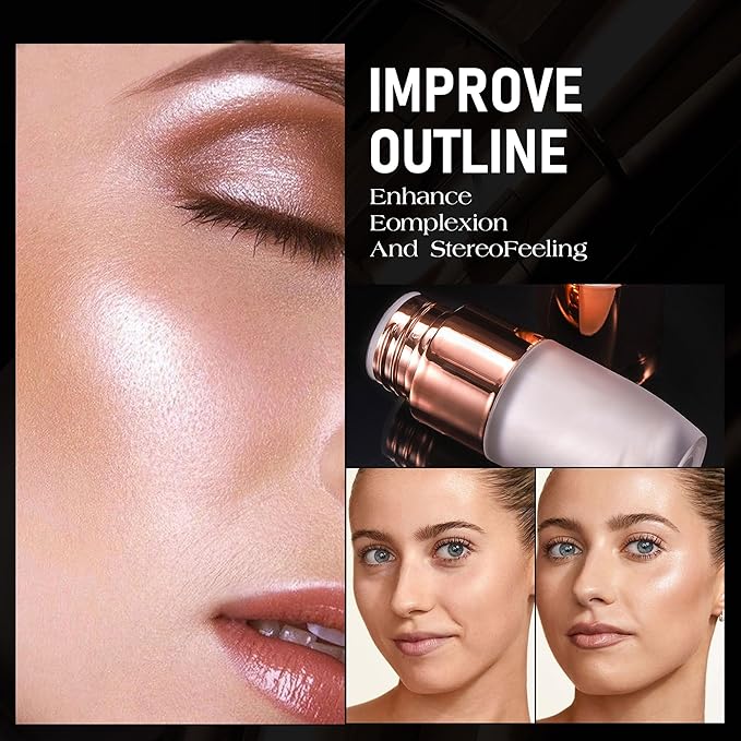Liquid Glitter Highlighter, Cream Contour Stick Makeup Highlighter Rose Contouring Stick for Face and Body, Glow Long-Lasting Waterproof Multi-Use Highlight & Contour Beauty Wand for Women(#05)