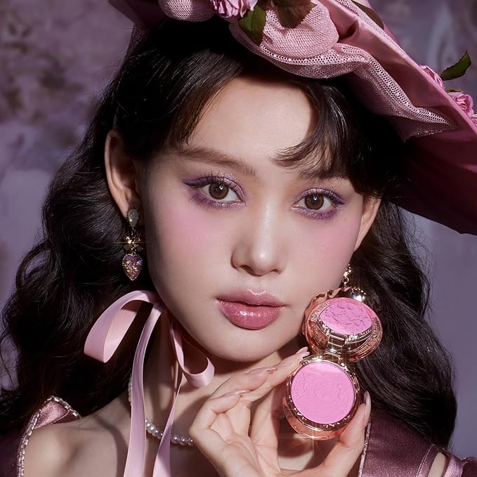 Flower Knows Violet Strawberry Rococo Embossed Blush G02 Little Cranberry+Butterfly Cloud Collar Angled Powder Brush Frosty Wisteria