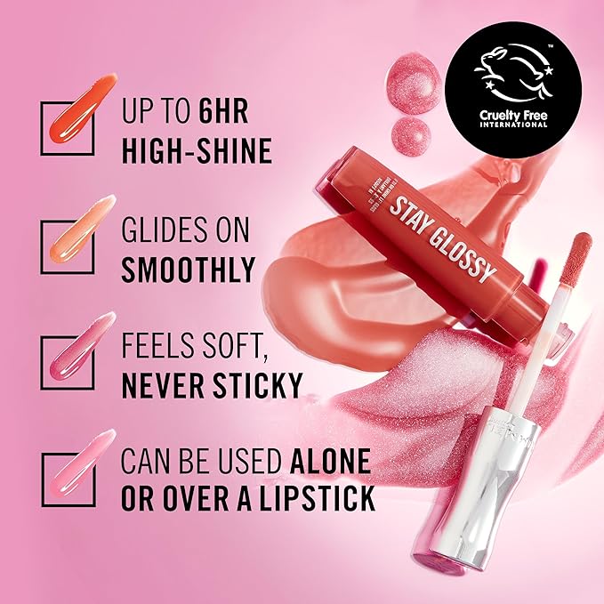 Rimmel Stay Glossy Lip Gloss - Non-Sticky and Lightweight Formula for Lip Color and Shine - 290 Date Night, .18oz